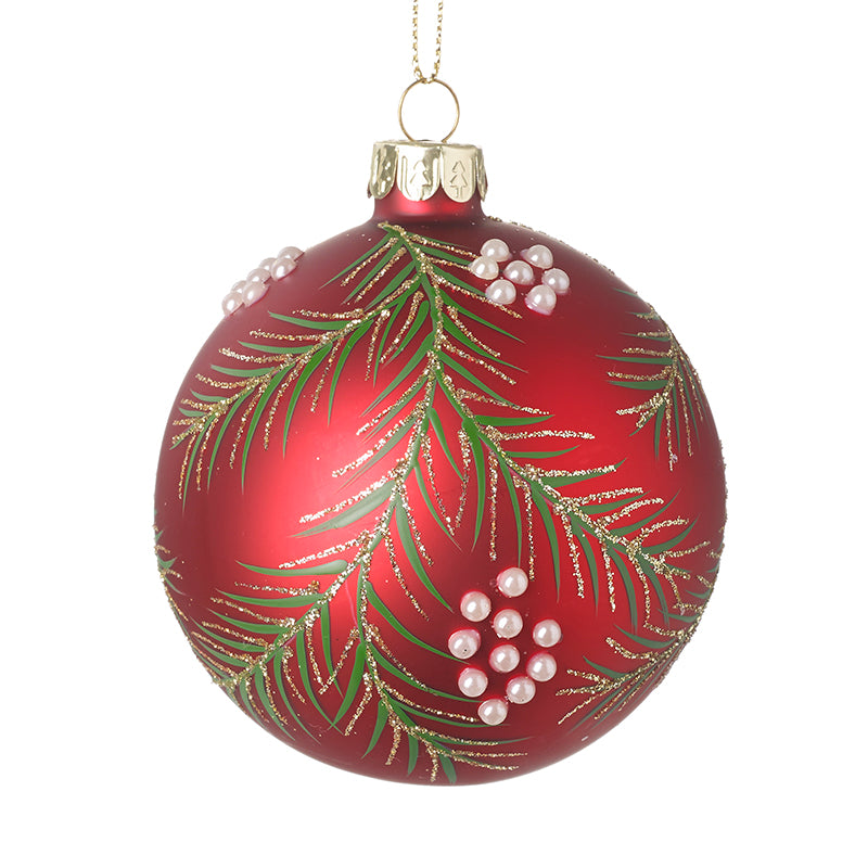 Red Glass Bauble With Pearls Fir Design
