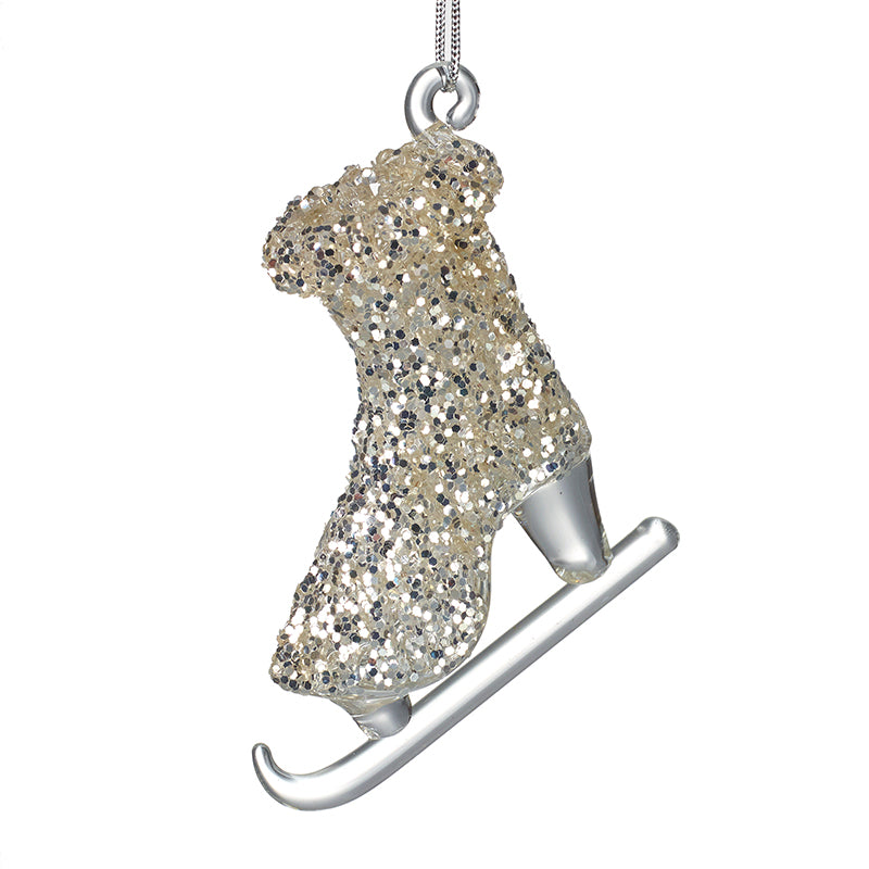 Glittery Glass Hanging Ice Skate Dec