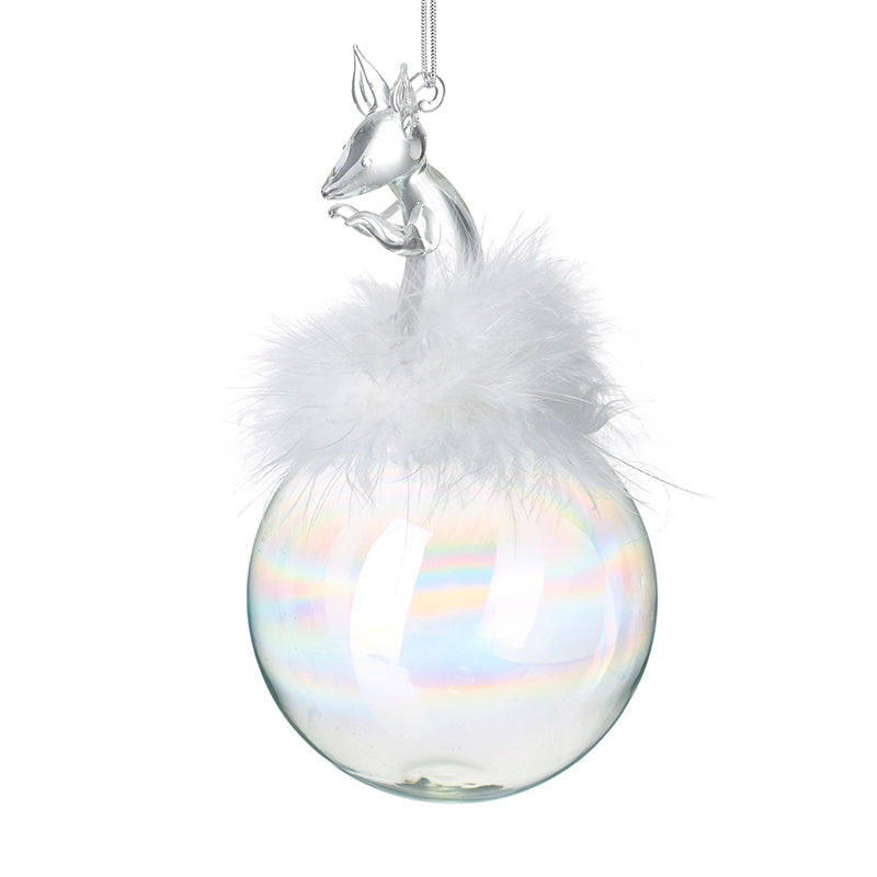 Mouse Top & Feather Pearl Glass Bauble