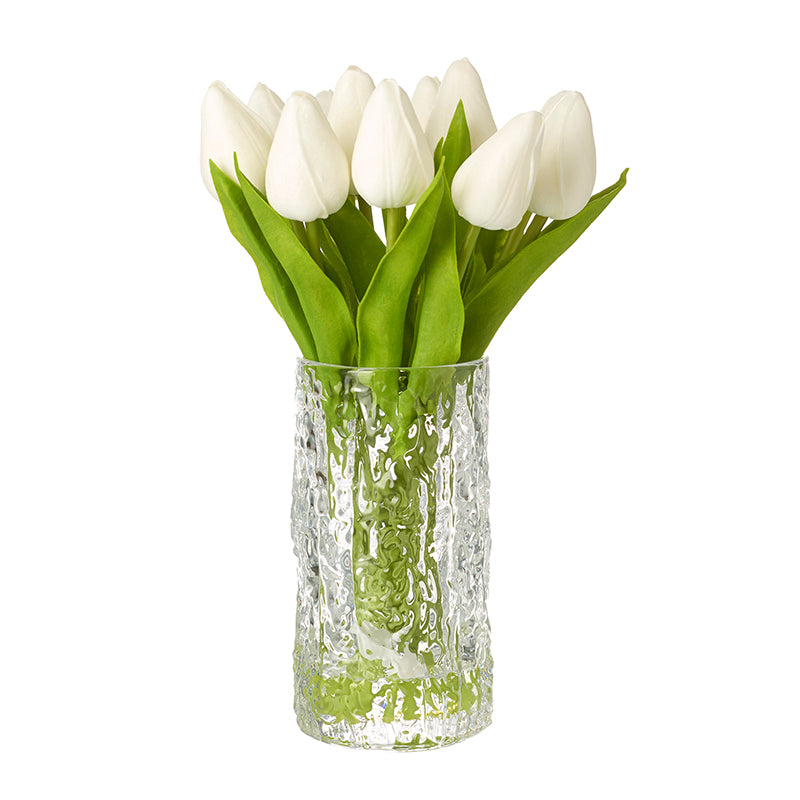 White Closed Tulip Stems In Vase