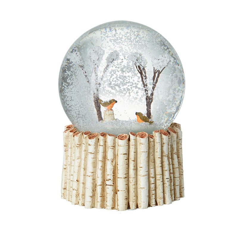 Birds In Trees Snowglobe With Birch Base