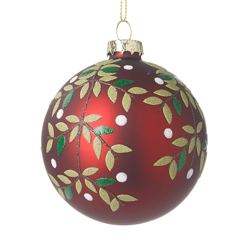 Dark Red Glass Bauble With Gold Flowers