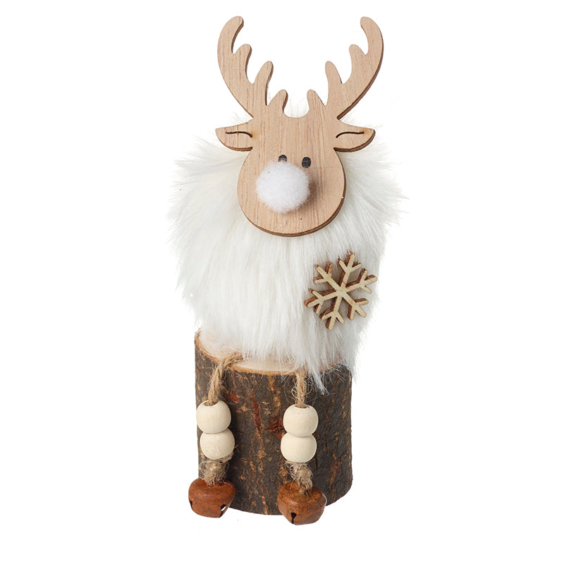 Furry Reindeer Sitting On Log