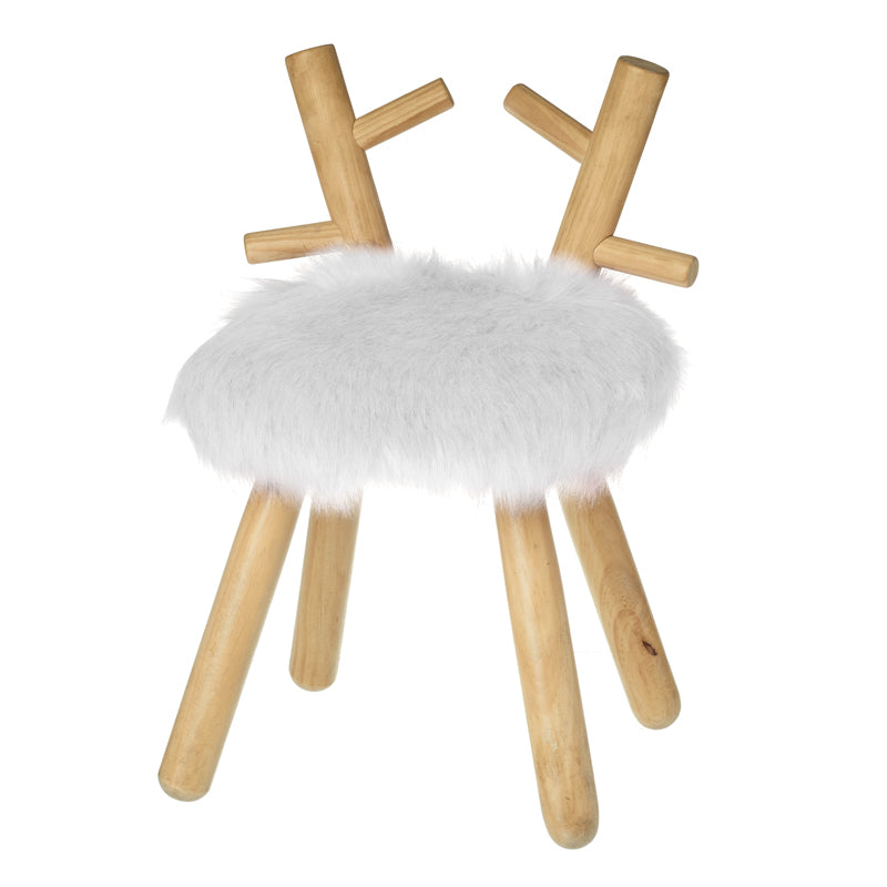 White Fluffy Wooden Deer Stool