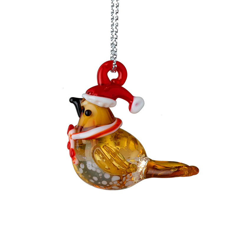 Hanging Glass Bird In Santa Hat