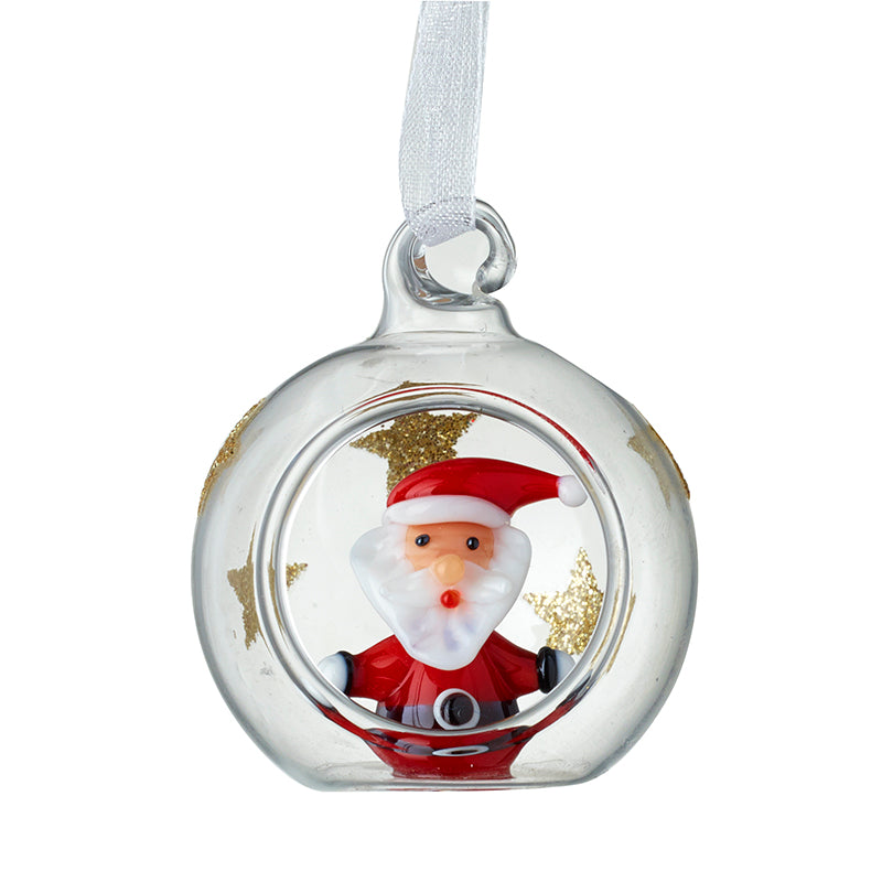 Clear & Gold Star Bauble With Santa