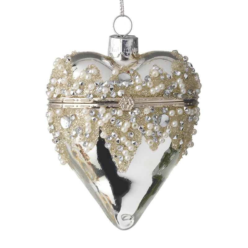 Silver Heart With Pearls Casket Bauble