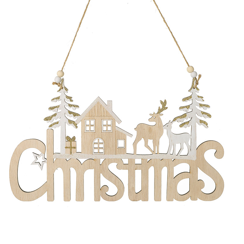 Wooden Gold Christmas Deer Hanging Sign