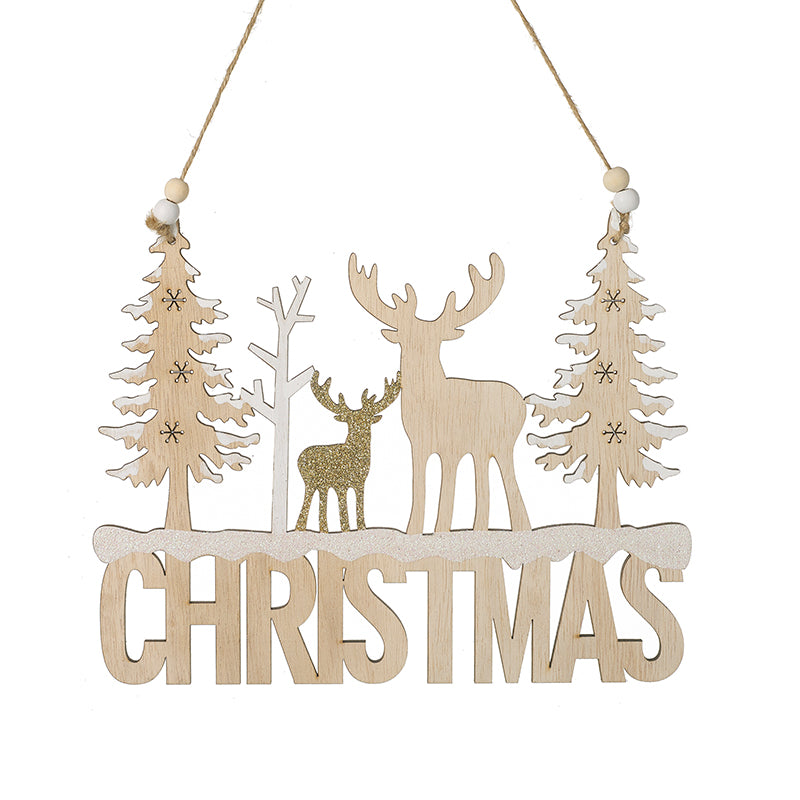 Sm Wooden Gold Christmas Deer Sign