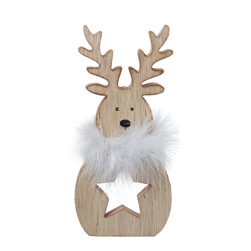 Star Cut Out Wooden Deer With Scarf