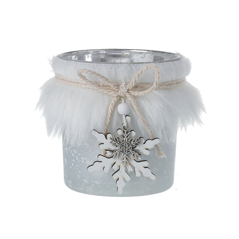 Small Glass Jar With Fur Trim &Snowflake