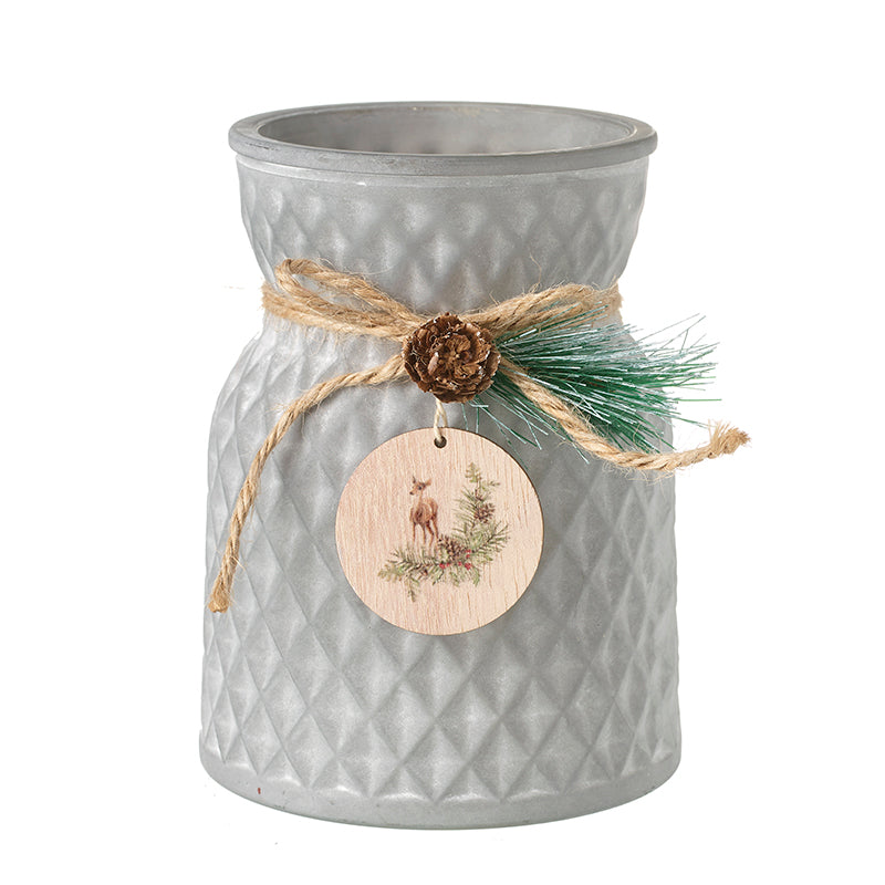 Grey Frosted Glass Jar With Deer Disc