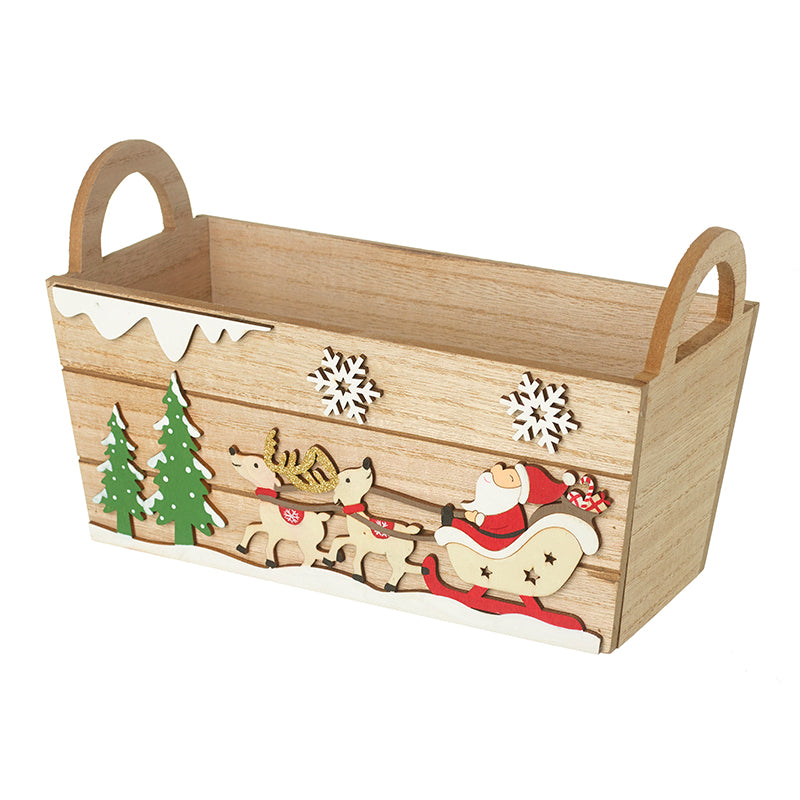 Santa On Sleigh & Snowflakes Wooden Box