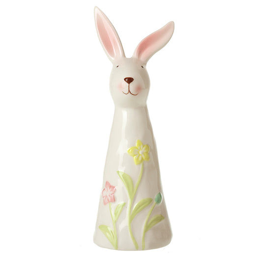 FLORAL WHITE CERAMIC RABBIT ORNAMENT LRG