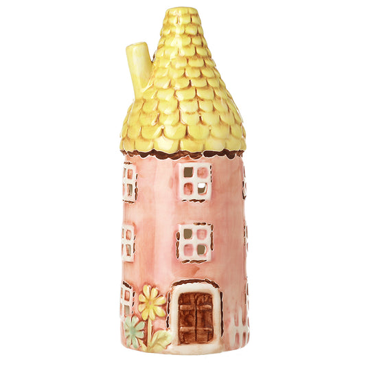PINK CERAMIC ROUND HOUSE T-LIGHT HOLDER