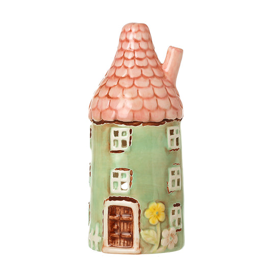 GREEN CERAMIC ROUND HOUSE T-LIGHT HOLDER
