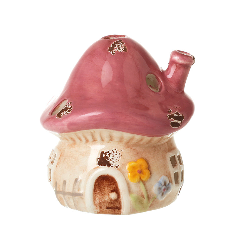 PINK CERAMIC MUSHROOM HOUSE ORNAMENT SML