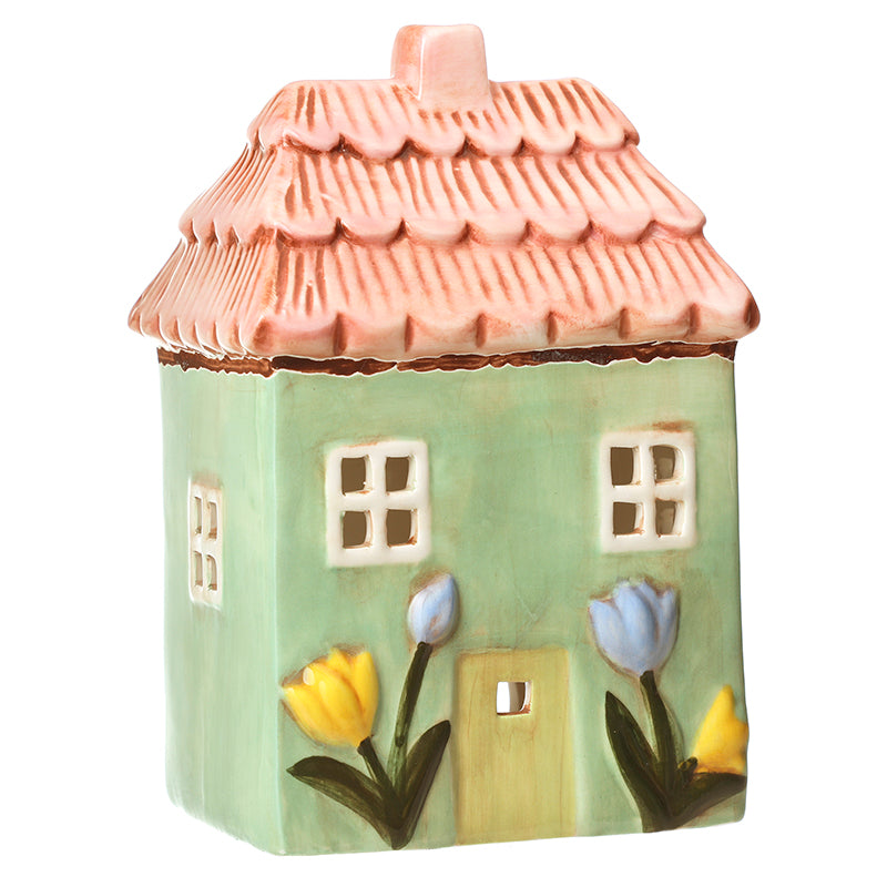 CERAMIC FLORAL HOUSE T LIGHT HOLDER LRG
