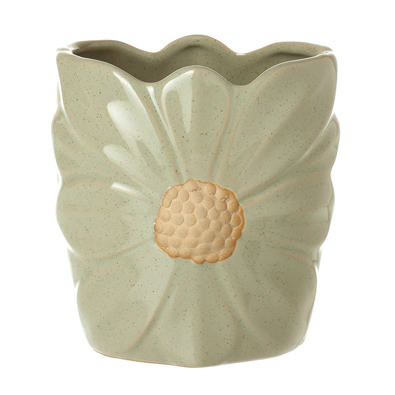 GREEN DAISY CERAMIC PLANT POT LRG