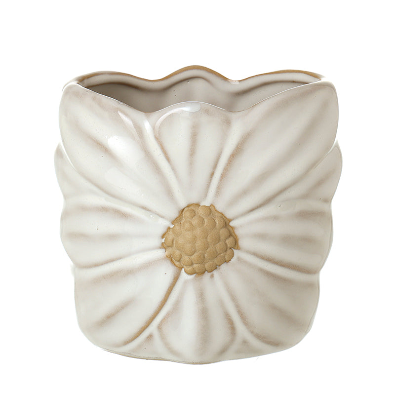 WHITE DAISY CERAMIC PLANT POT SML