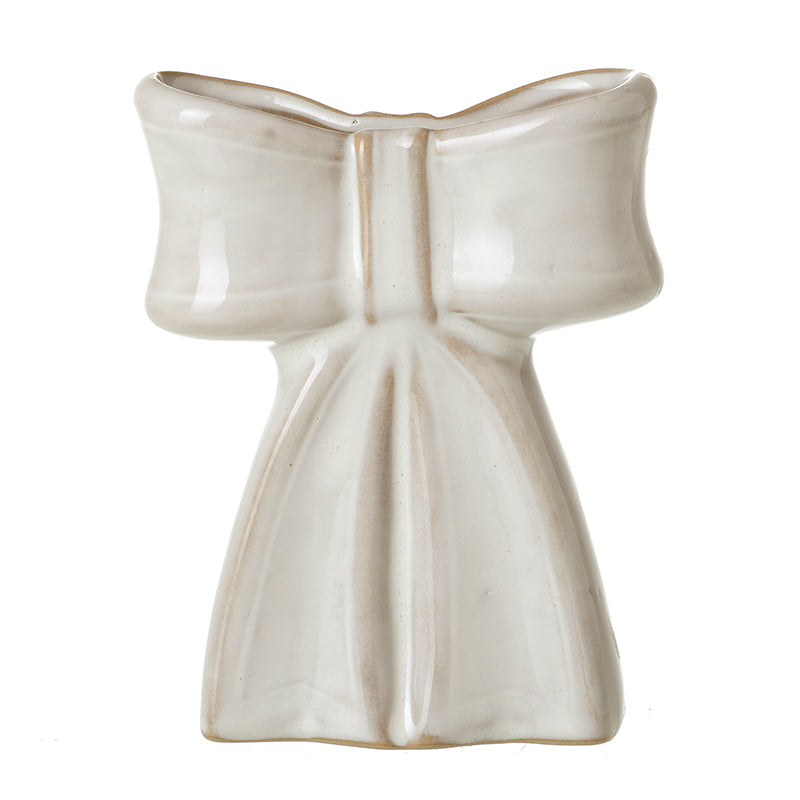 WHITE CERAMIC BOW VASE SML