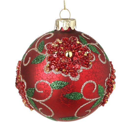 RED GLASS EMBELLISHED BAUBLE SML