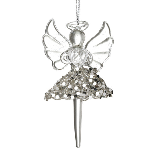 HANGING GLASS ANGEL W/SEQUIN SKIRT