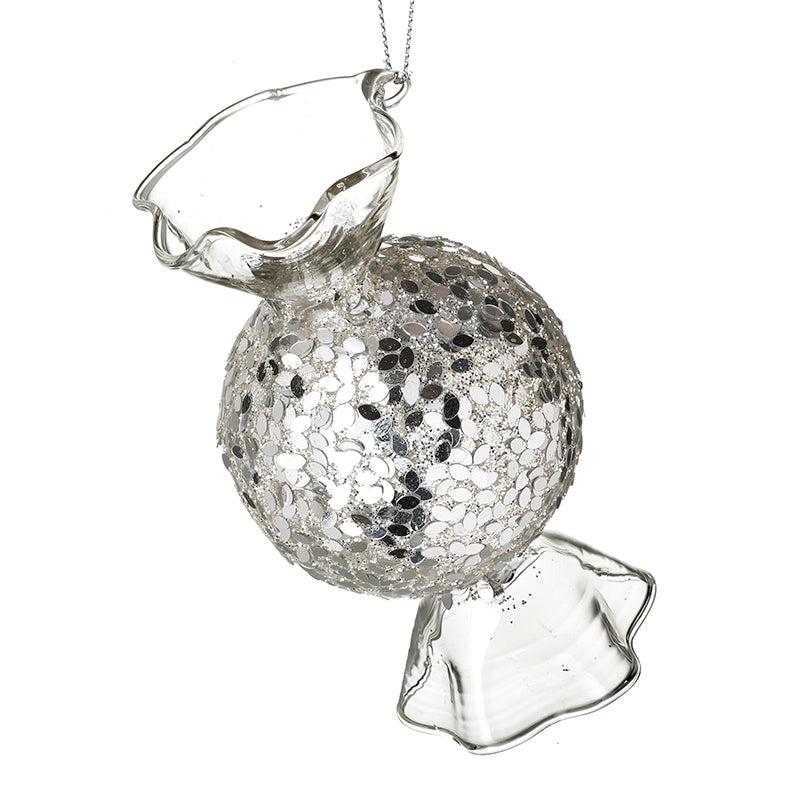HANGING GLASS SILVER GLITTER SWEET
