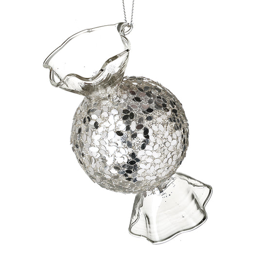 HANGING GLASS SILVER GLITTER SWEET