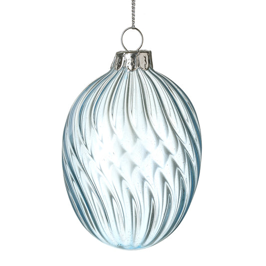 HANGING BLUE GLASS EGG BAUBLE