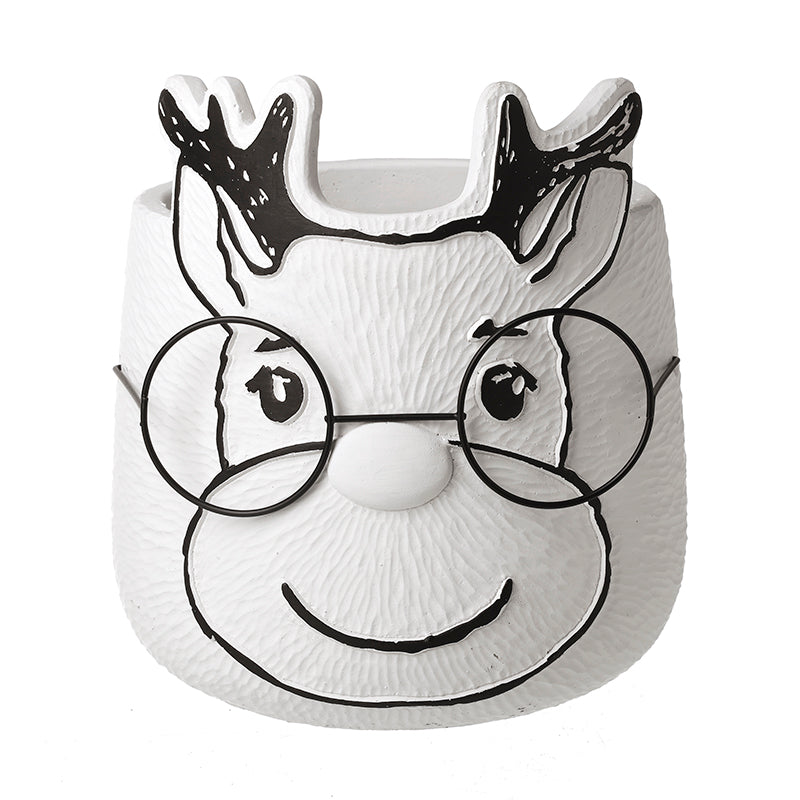WHITE REINDEER WITH GLASSES LRG PLANTER