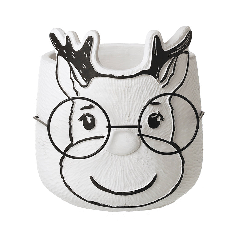 WHITE REINDEER WITH GLASSES MED PLANTER