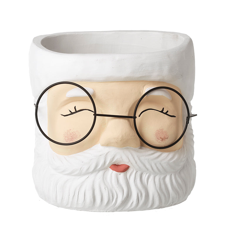 WHITE SANTA WITH GLASSES LRG PLANTER