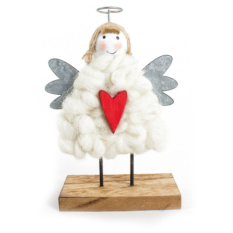 Standing Wool Angel With Wooden Base