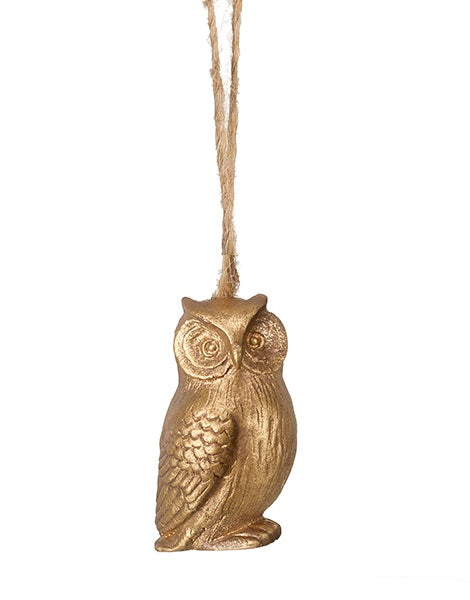 GOLD RESIN HANGING OWL