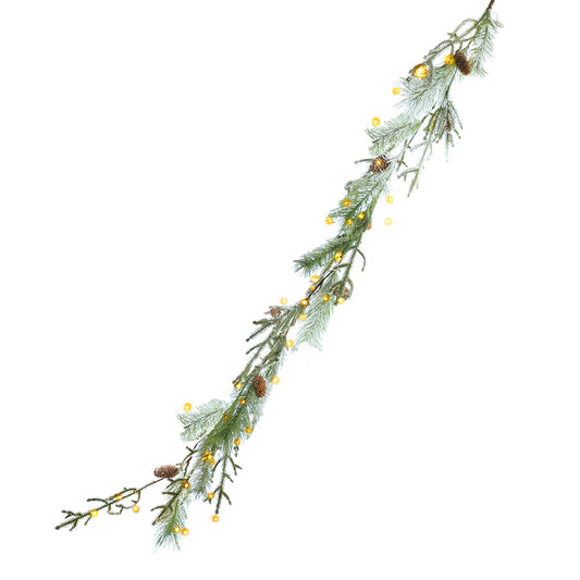 SNOWY GARLAND WITH 40 BATTERY LIGHTS