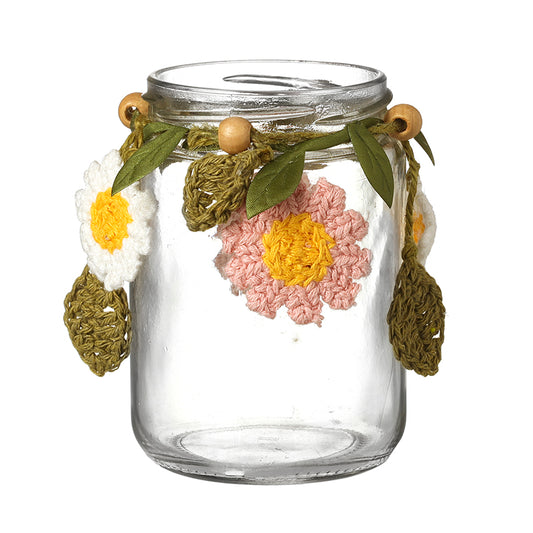 Glass Jar With Knitted Flower Trim