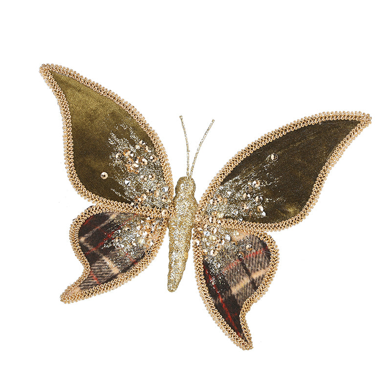 GREEN VELVET EMBELLISHED BUTTERFLY DECOR