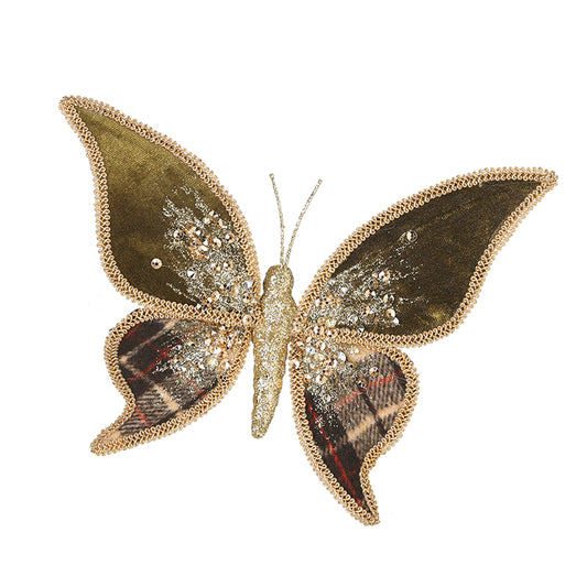 GREEN VELVET EMBELLISHED BUTTERFLY DECOR