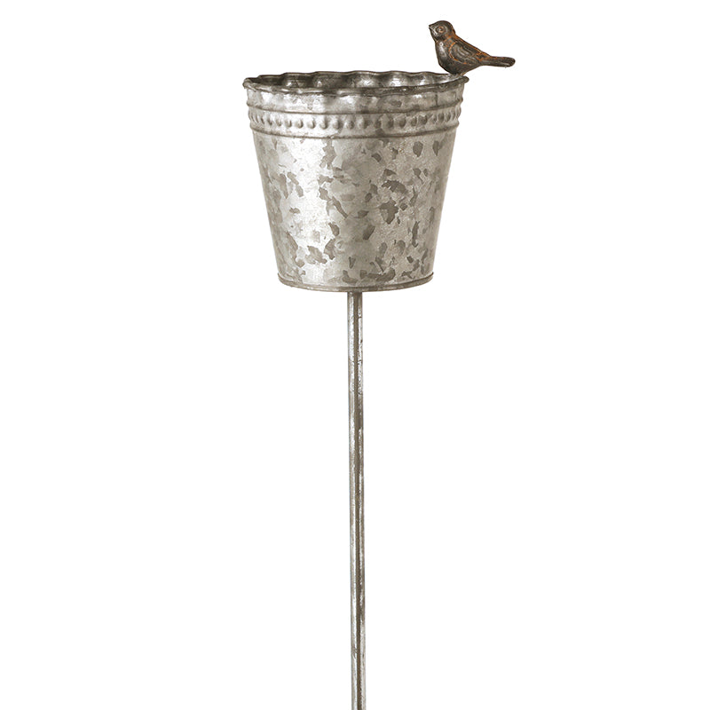 METAL BUCKET WITH BIRD GARDEN STAKE