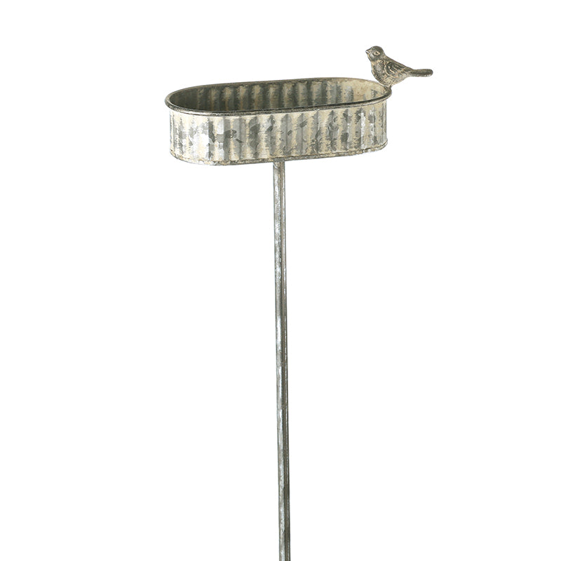 METAL FLOWER POT WITH BIRD GARDEN STAKE