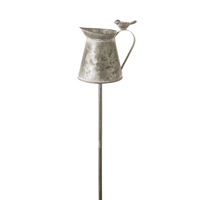 METAL JUG WITH BIRD GARDEN STAKE