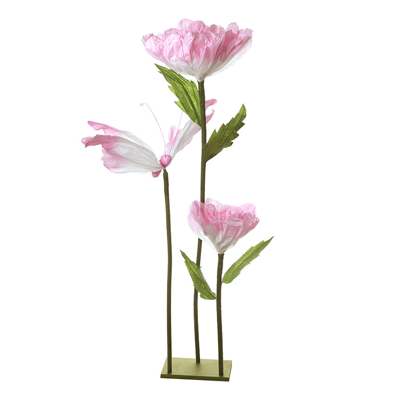 Pink Paper Flowers 2 Heads And Butterfly