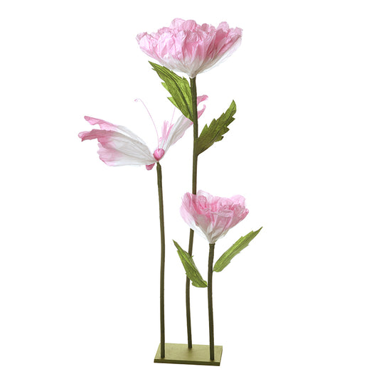 Pink Paper Flowers 2 Heads And Butterfly
