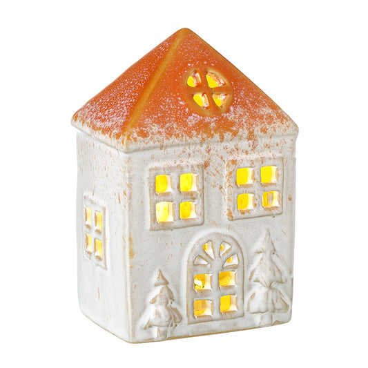 ORANGE ROOF CERAMIC HOUSE W/LED
