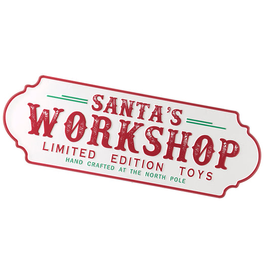 WHITE SANTA'S WORKSHOP METAL SIGN