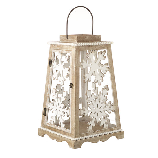 Lrg Wooden Snowflake Lantern