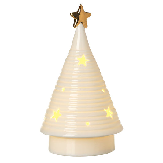 TALL CREAM CONE LED TREE WITH GOLD STAR