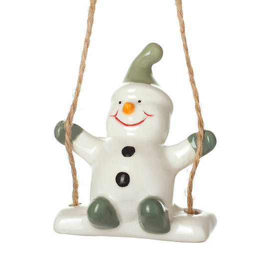 CERAMIC SNOWMAN ON SWING