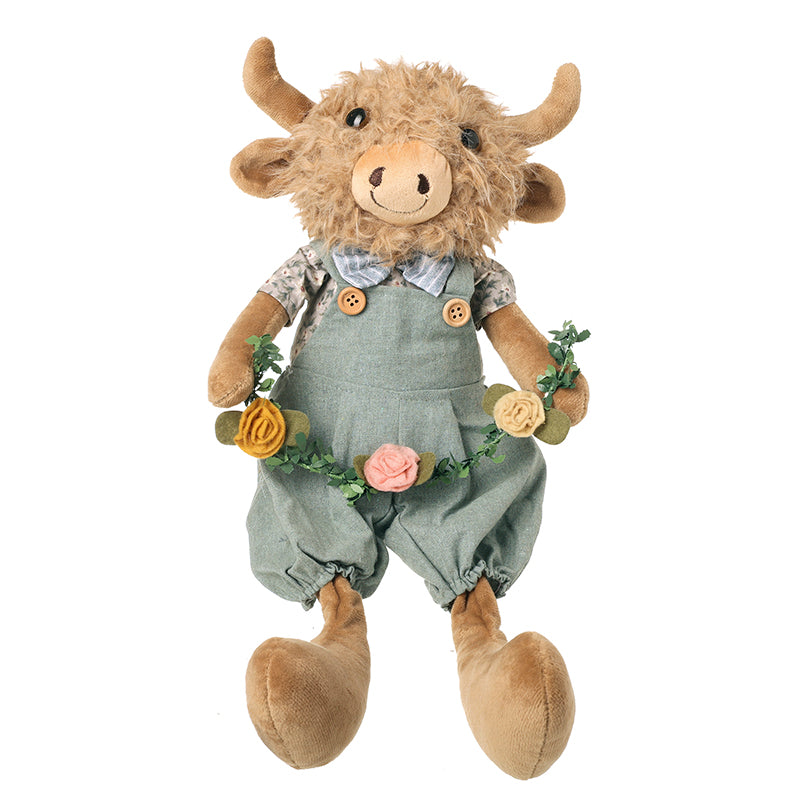 DANGLY LEGS HIGHLAND COW IN DUNGAREES